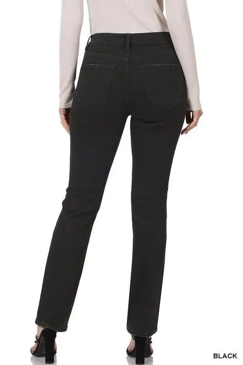 Classic Mid-Rise Straight Leg Black Denim Jeans Zenana