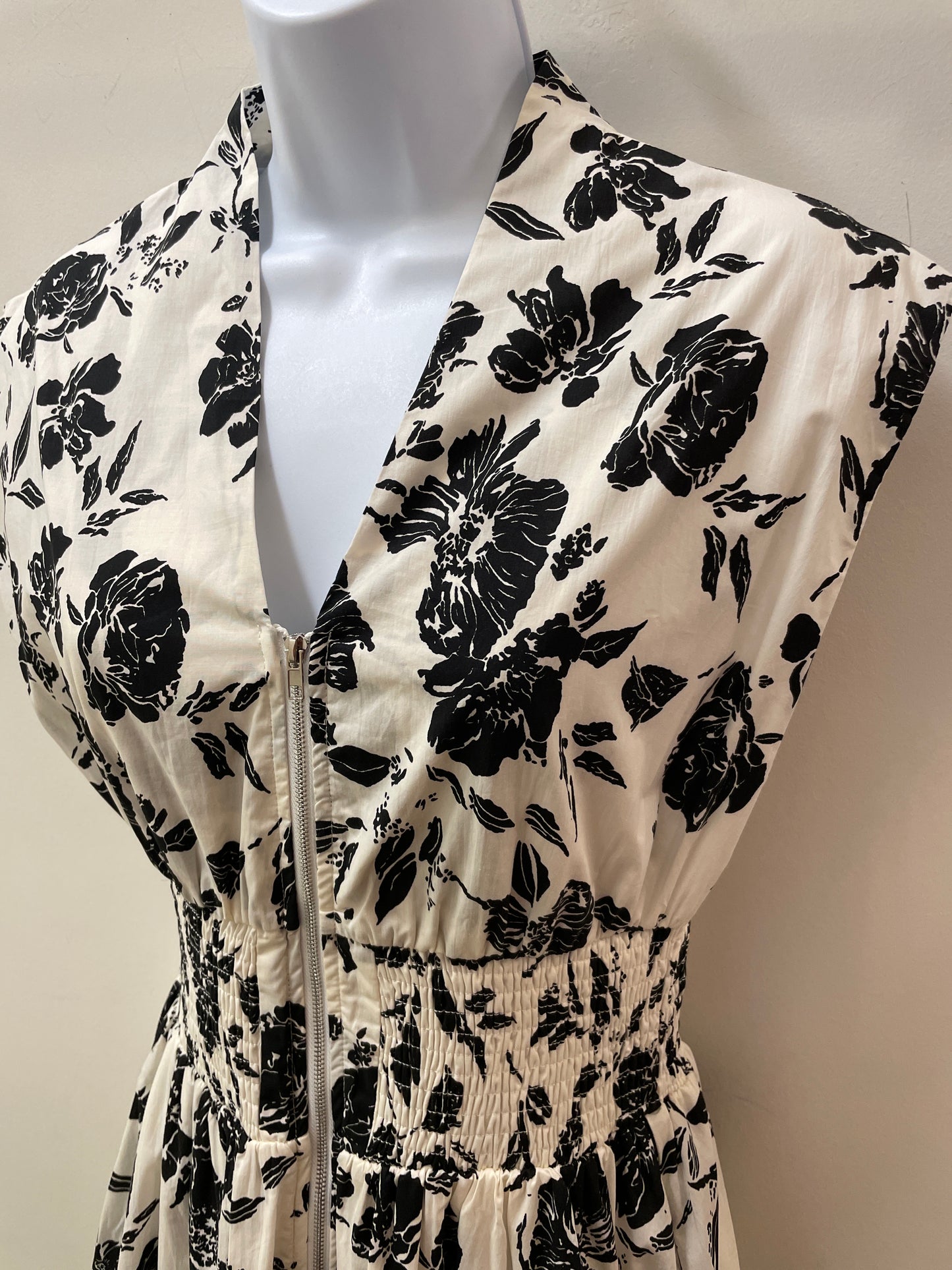 Drop Shoulder Smocked Waist Front Zip Midi Dress She + Sky