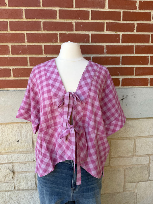 Heritage Check Tie Front Short Kimono