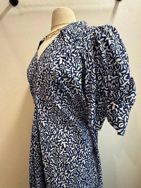 Bruan Bubble Sleeve Pleated Midi Dress