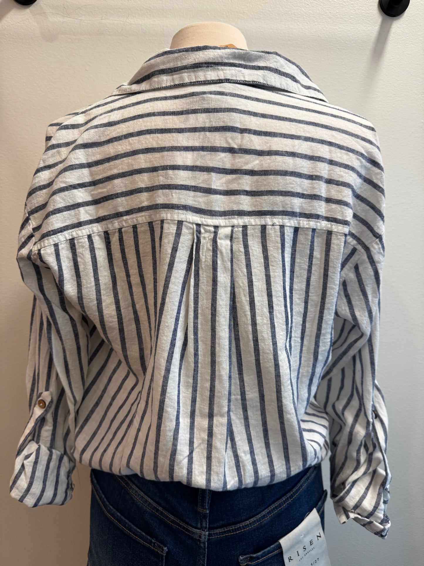 Striped Roll-up Long Sleeve Blouse