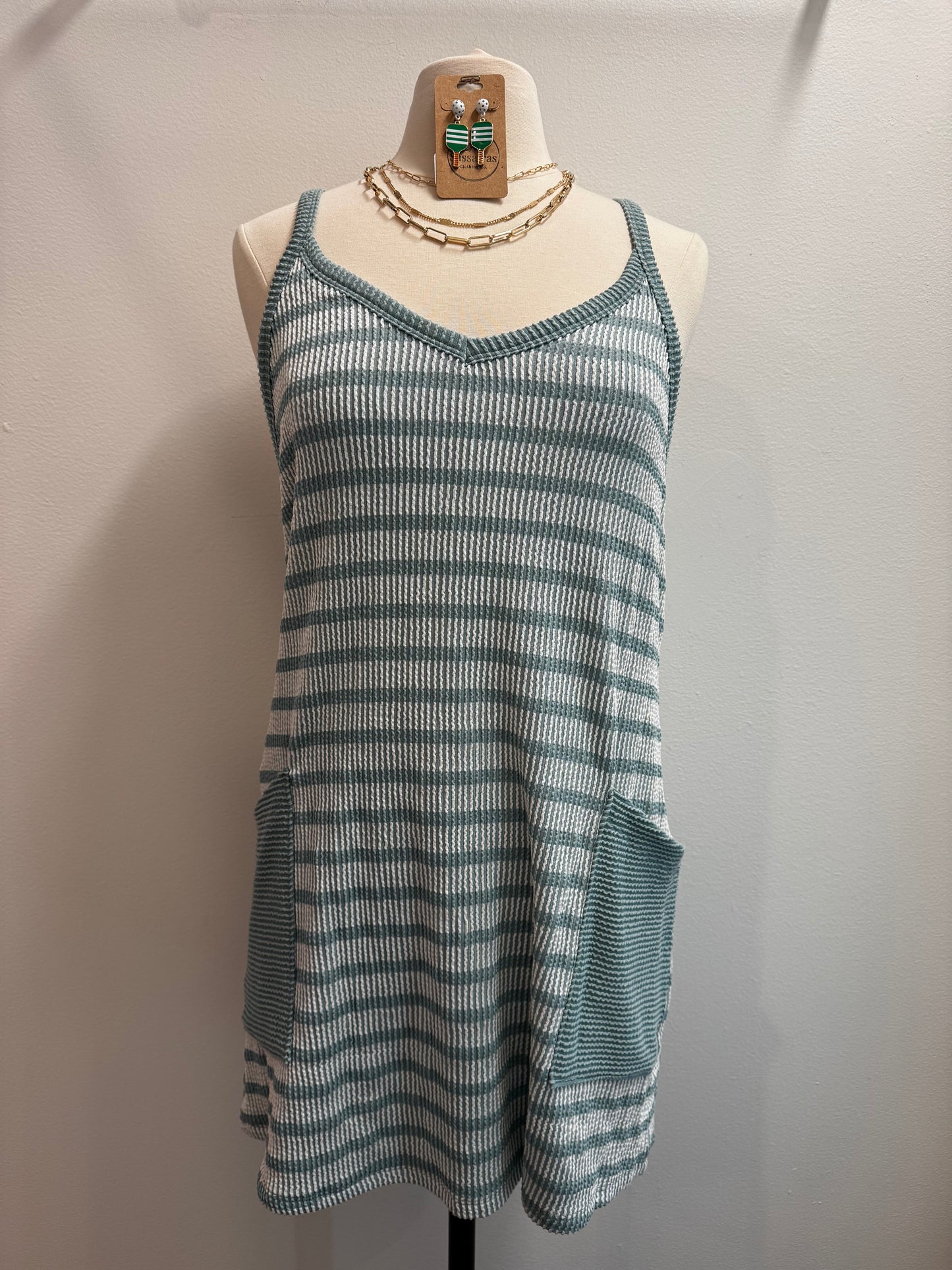 Stripe Wave Rib Mini Romper Dress