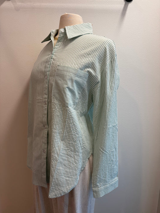 Twin Stripe Cotton Blend Button Up Collar Shirt