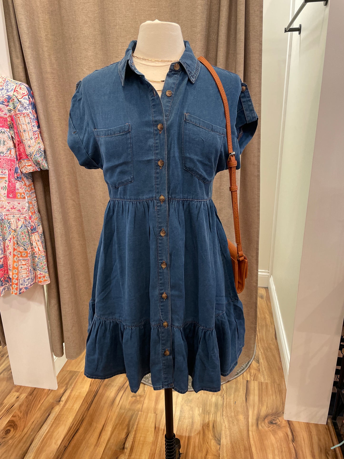 Chambray Collared Shirt Mini Dress