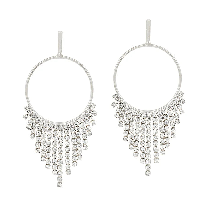 Silver Stud Open Circle with Rhinestone Crystal Drop Earring WHAT'S HOT