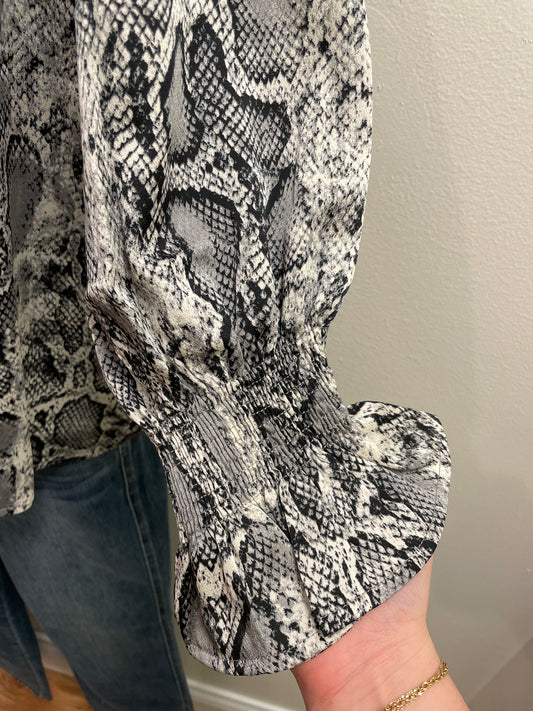 Snake Animal Print Smocked Sleeve Blouse Top and the why