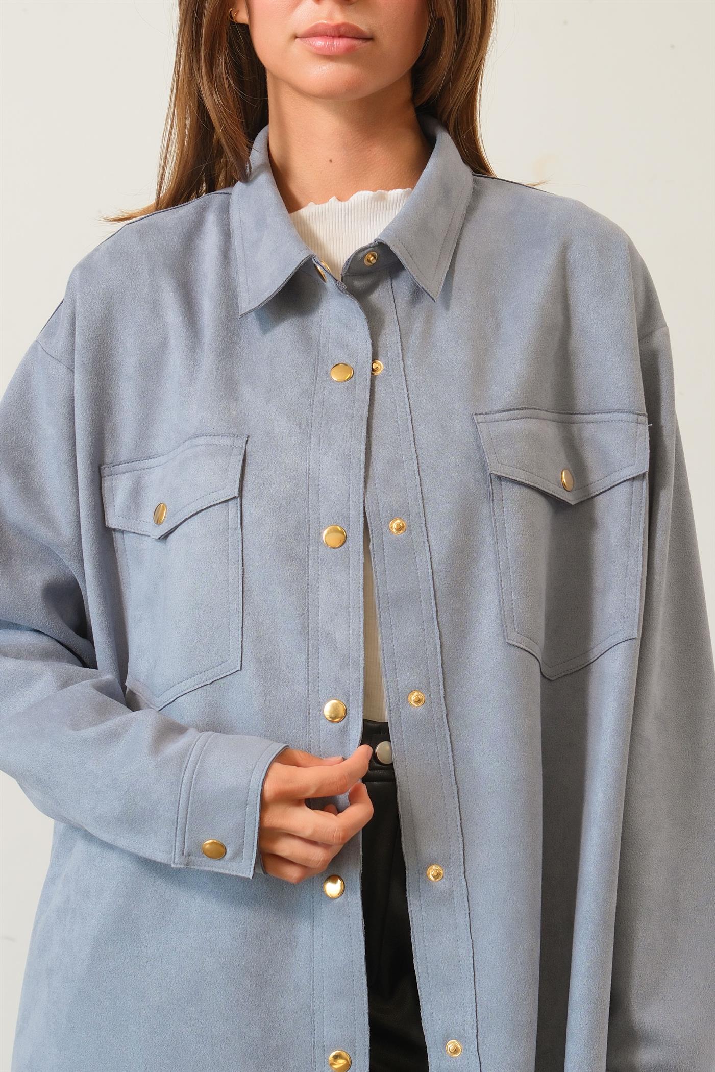 Oversized Suede Shirt with Pockets HYFVE