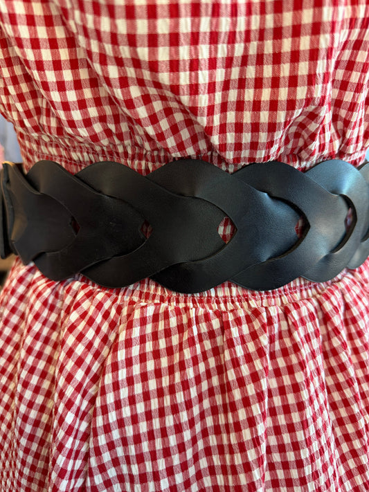Chevron Patterned Woven Tail Wide Belt