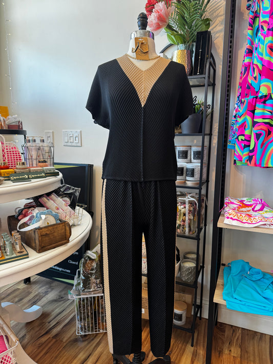 V-Neck Short Dolman Sleeve Pleated Top