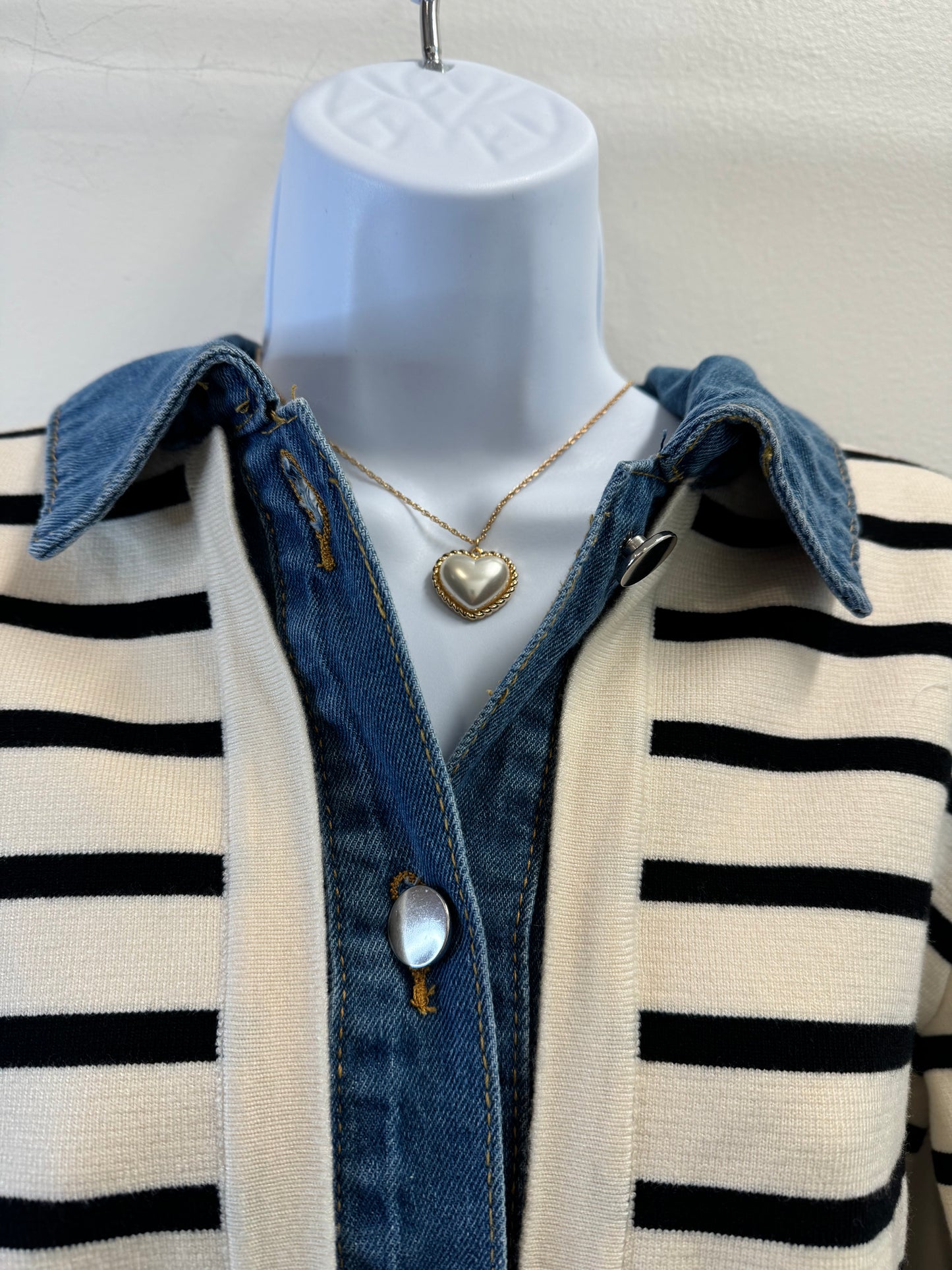 Stripe Cardigan with Denim Details Entro