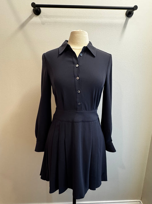 Long Sleeve Button Down Mini Dress with Pleated Skirt