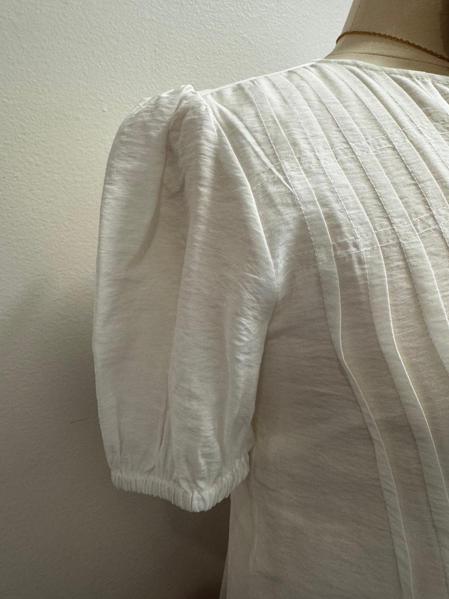 Round Neck Button Front Pleated Top