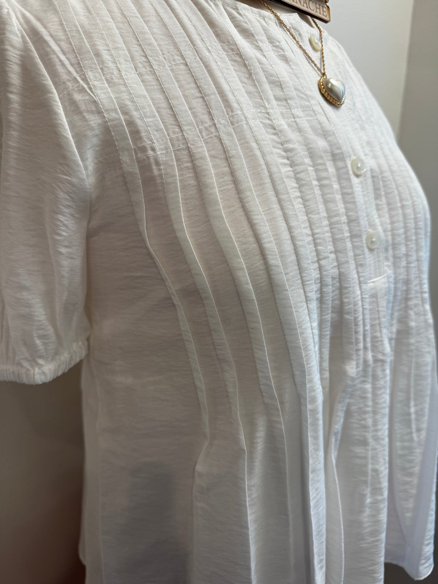 Round Neck Button Front Pleated Top