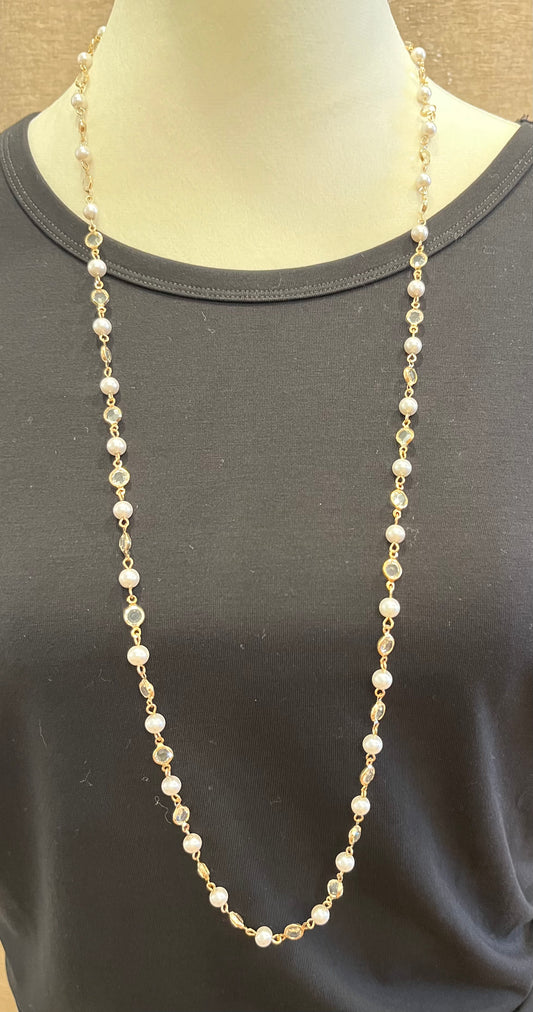 Pearl and Crystal Long Necklace SOIREE LINE