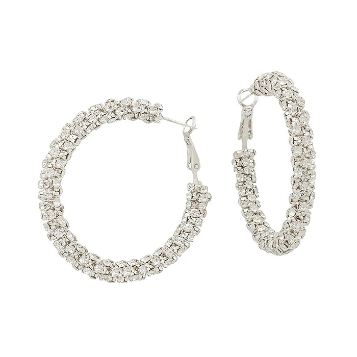 Silver Crystal Studded 1.8" Hoop Earring WHAT'S HOT