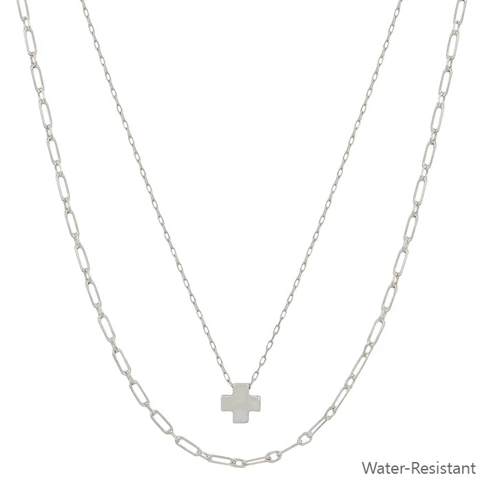 Water Resistant Layered Cross Shape Charm and Chain Necklace WHAT'S HOT