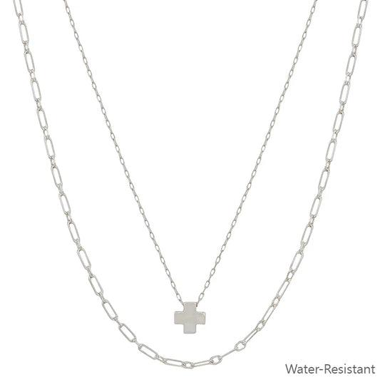 Water Resistant Layered Cross Shape Charm and Chain Necklace WHAT'S HOT