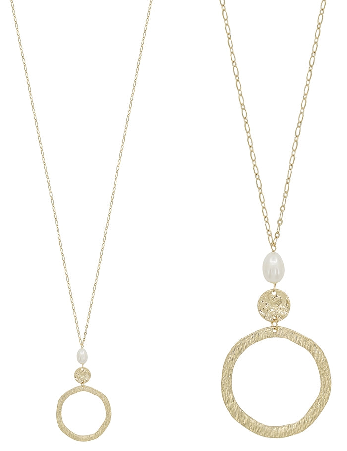 Open Circle with Pearl Pendant Necklace Sassafras Clothing Co.