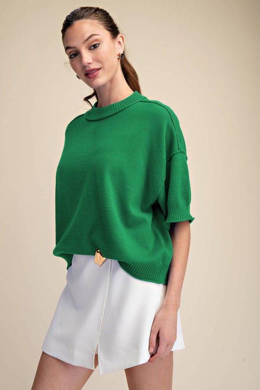 Relaxed Sweater Crew-Neck Elbow-Length Sleeves