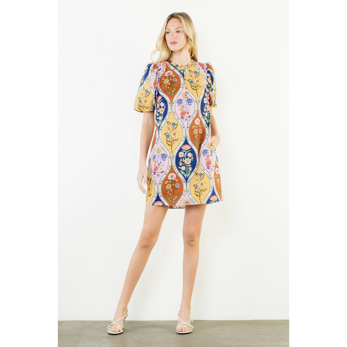 Floral Puff Sleeve Short Dress