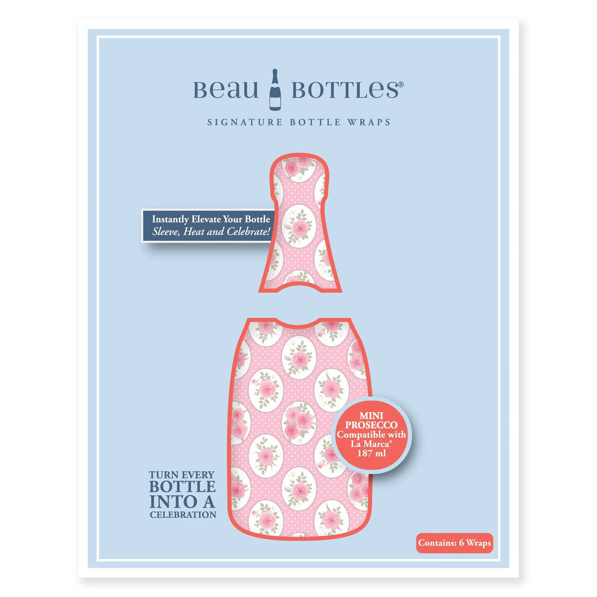 Beau Bottles Pink Chateau Dots- MINI Prosecco Collection - Set of 6 (Wraps Only)
