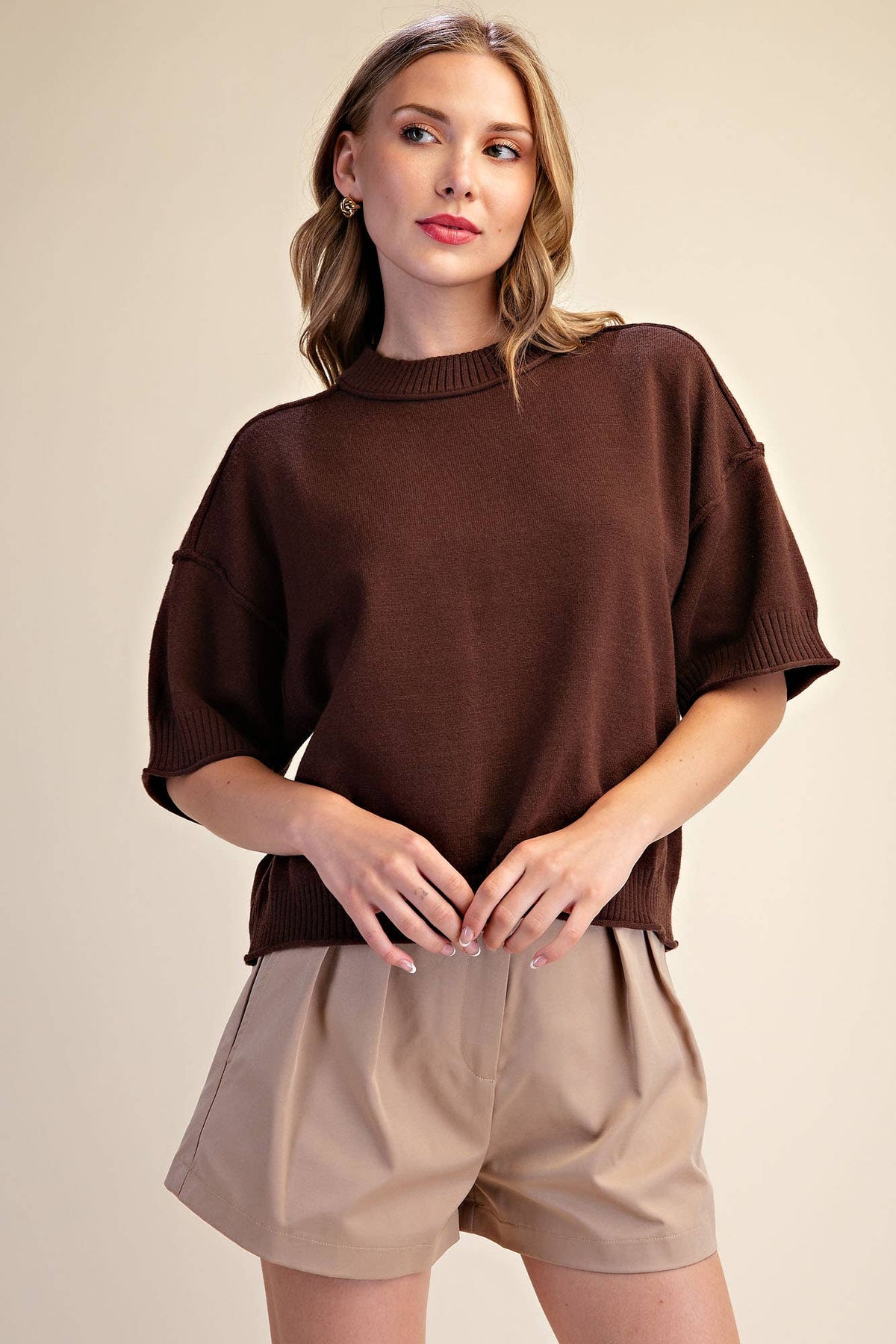 Relaxed Sweater Crew-Neck Elbow-Length Sleeves