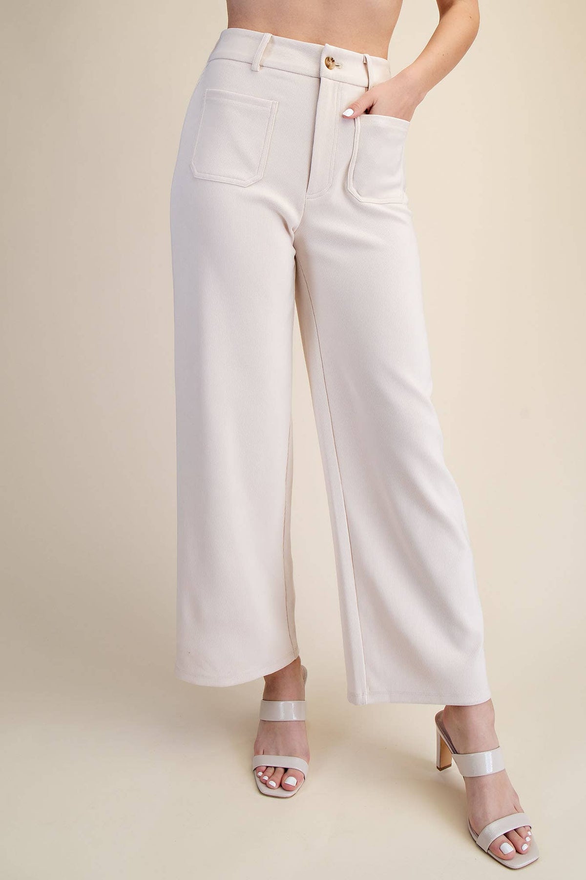 High Rise Front Pocket Stretchy Wide Pants