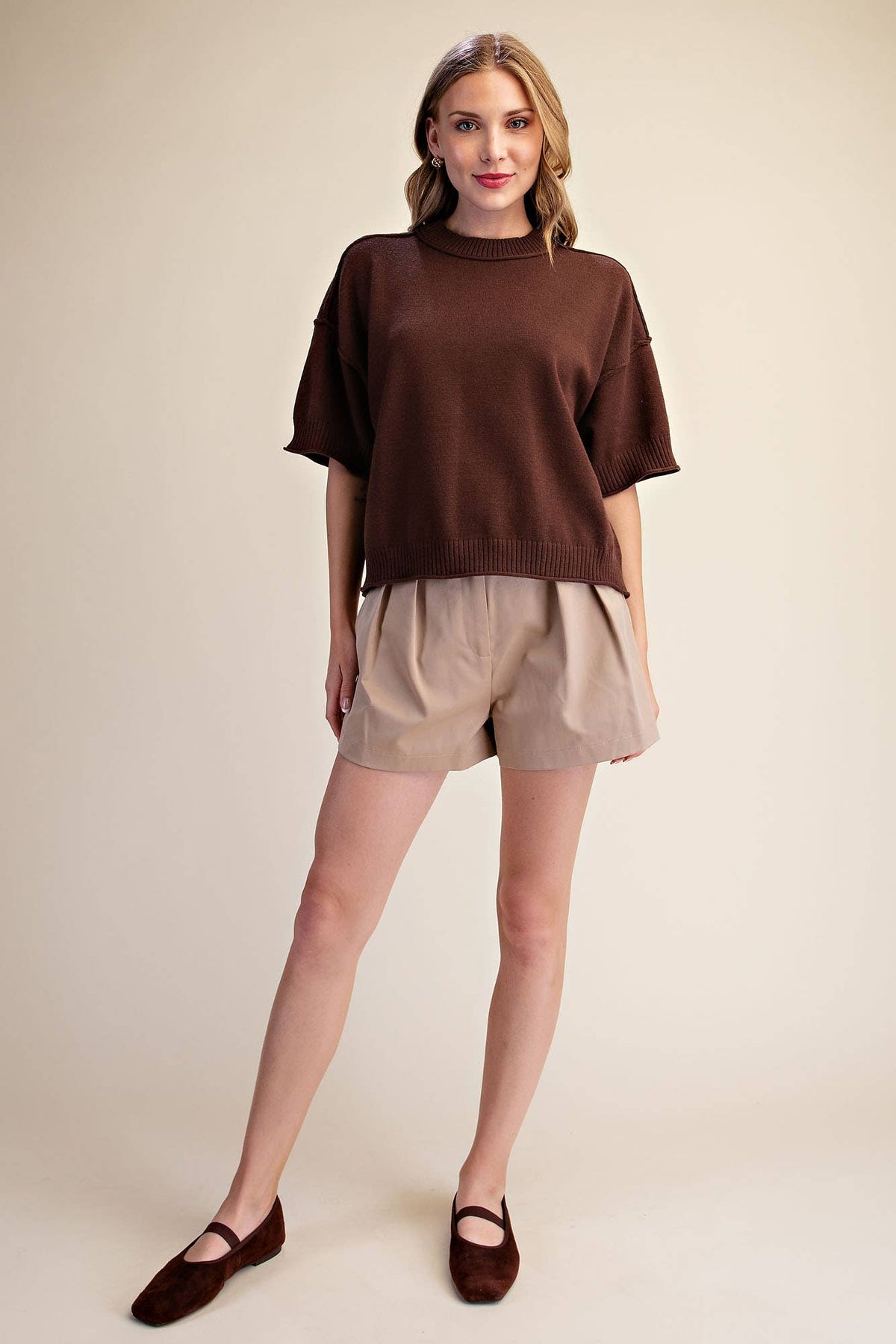 Relaxed Sweater Crew-Neck Elbow-Length Sleeves