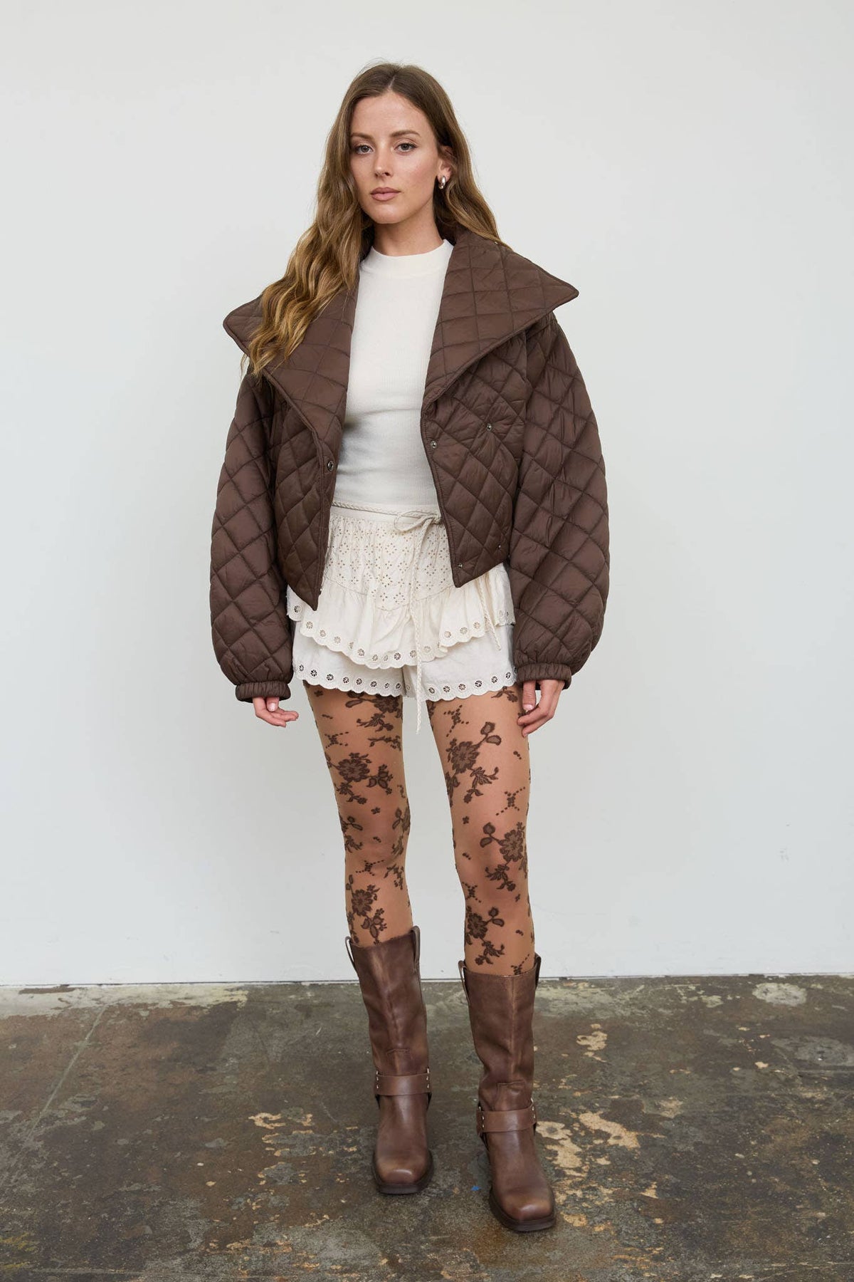 QUILTED SHAWL COLLAR CROPPED JACKET