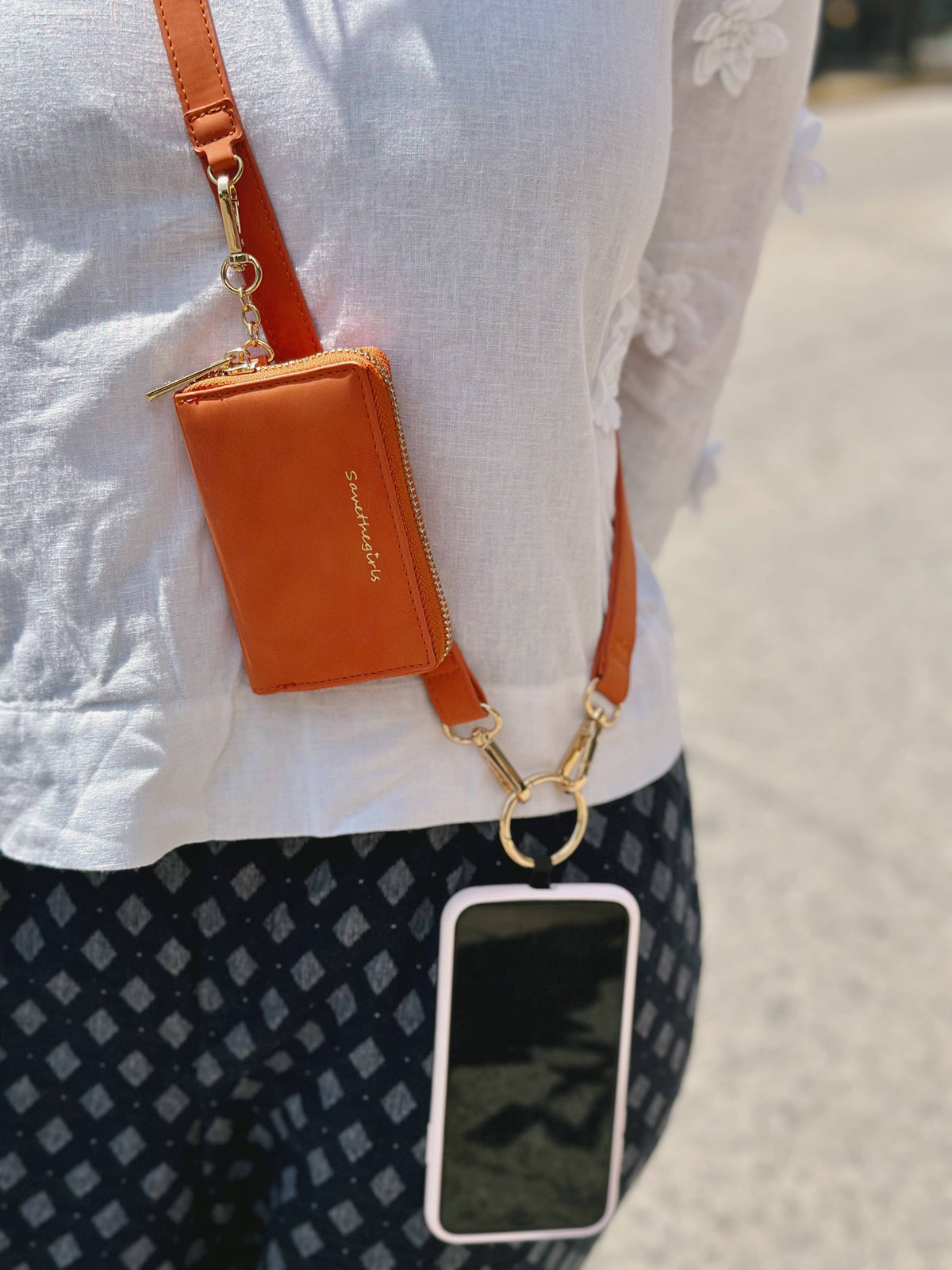 Clip & Go Brushed Vegan Leather Phone Lanyard - RFID Pouch