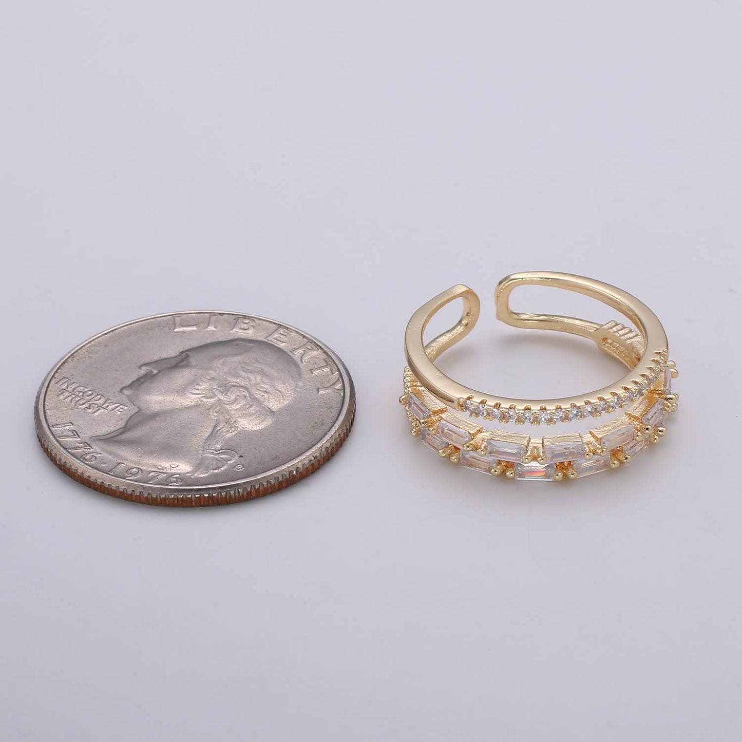 14K Gold Filled Baguette Micro Paved CZ Double Band Ring