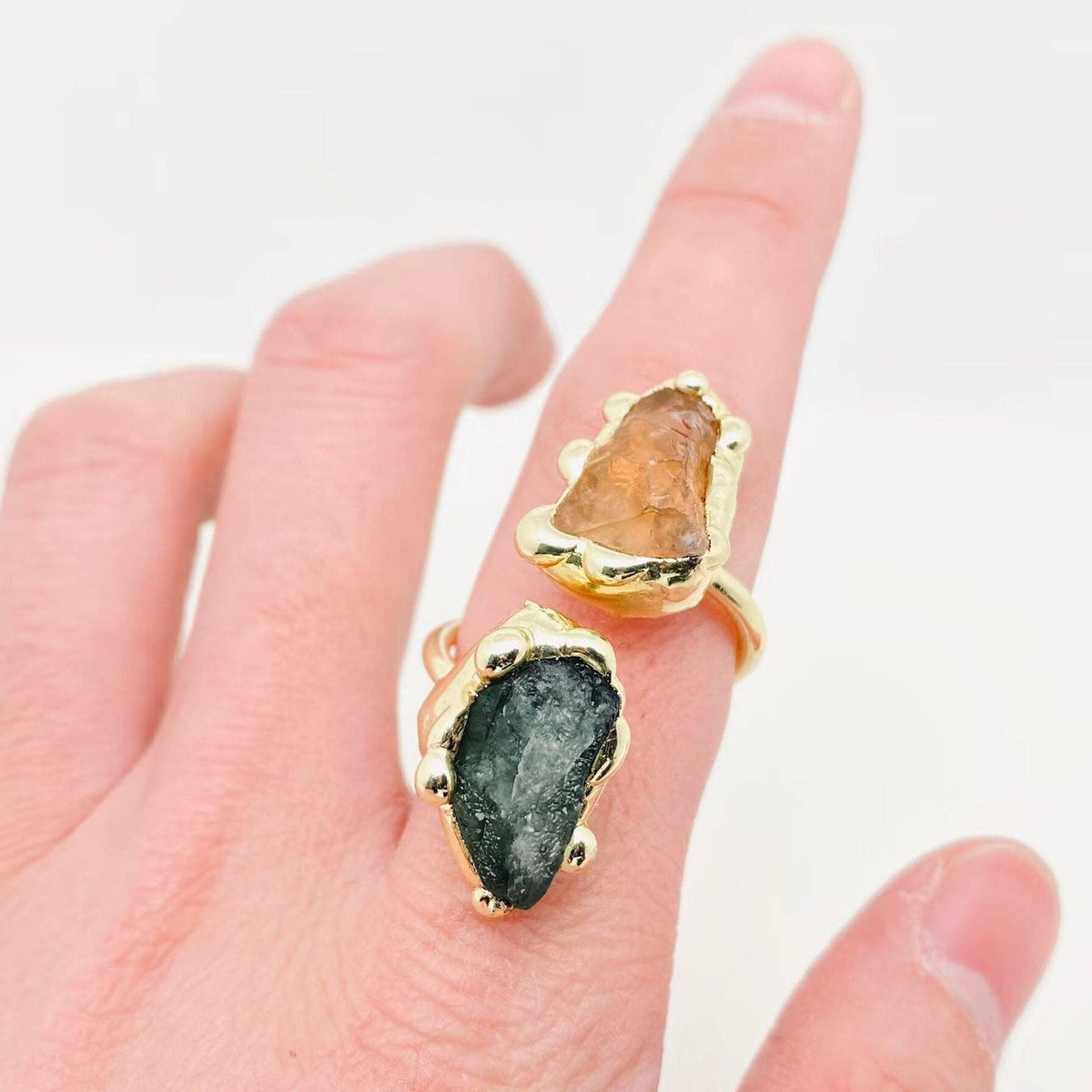Double Color Fluorite Crystal Adjustable Ring - CS