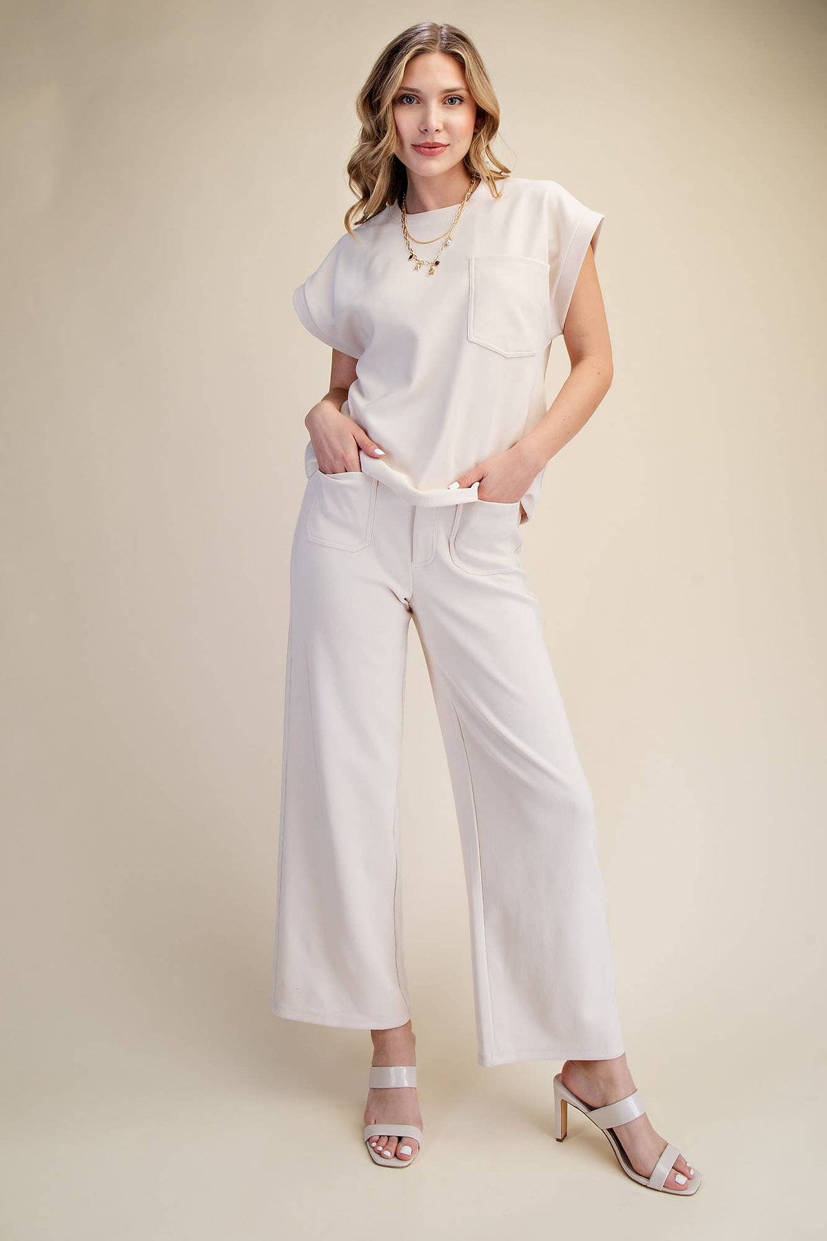 High Rise Front Pocket Stretchy Wide Pants