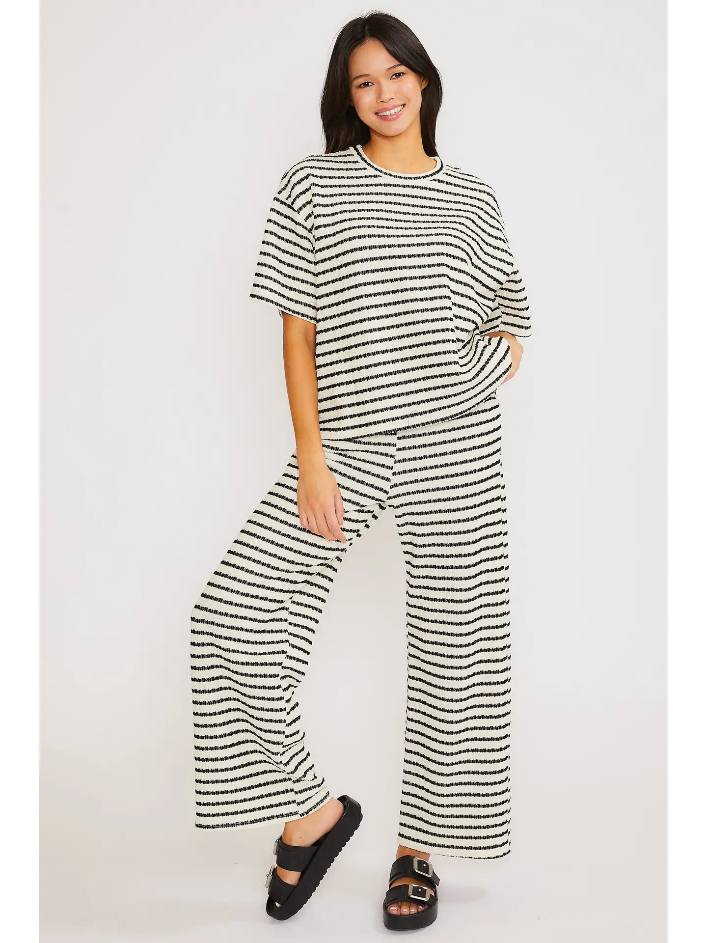 Puckered Jacquard Drop Shoulder Top