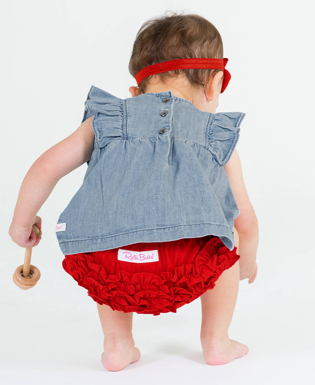 Light Wash Denim Classic Ruffle Tank Woven RuffleButts + RuggedButts