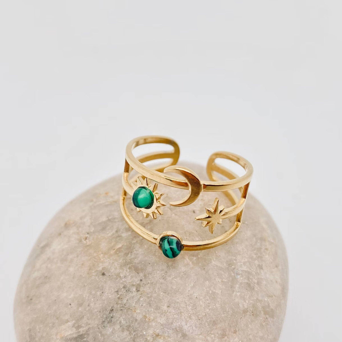 Stainless Steel Inlaid Stone Gold-plated Rings - FGS/CS