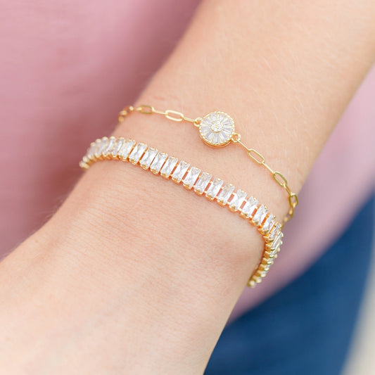 Baguette Cubic Zirconia Pulley Bracelet