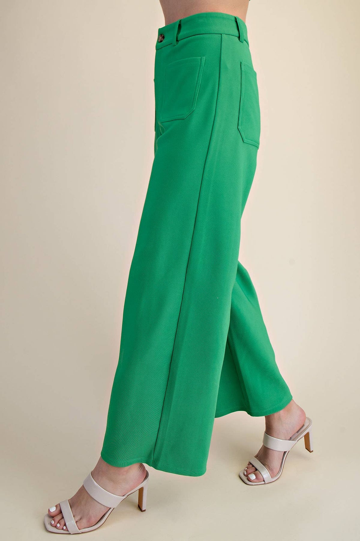 High Rise Front Pocket Stretchy Wide Pants