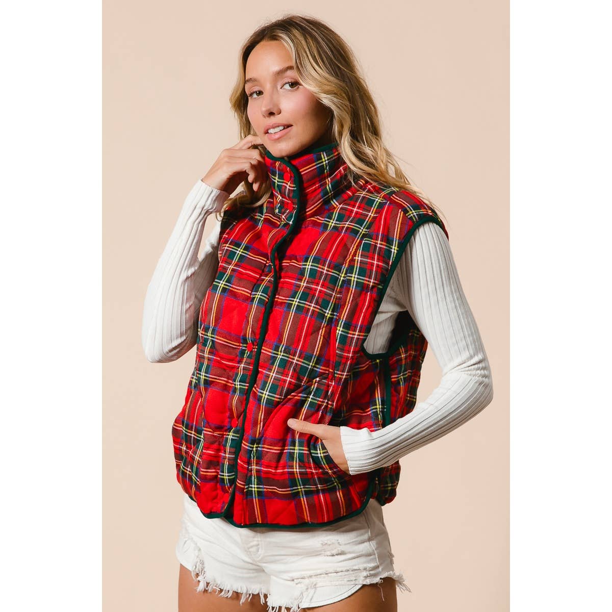 VINTAGE CHRISTMAS PLAID QUILTING VEST