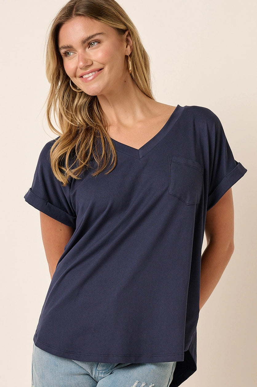 DTY V-Neck Pocket Detail Dolman Knit Top Mittoshop