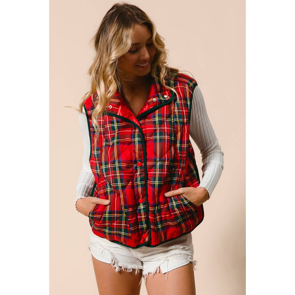 VINTAGE CHRISTMAS PLAID QUILTING VEST
