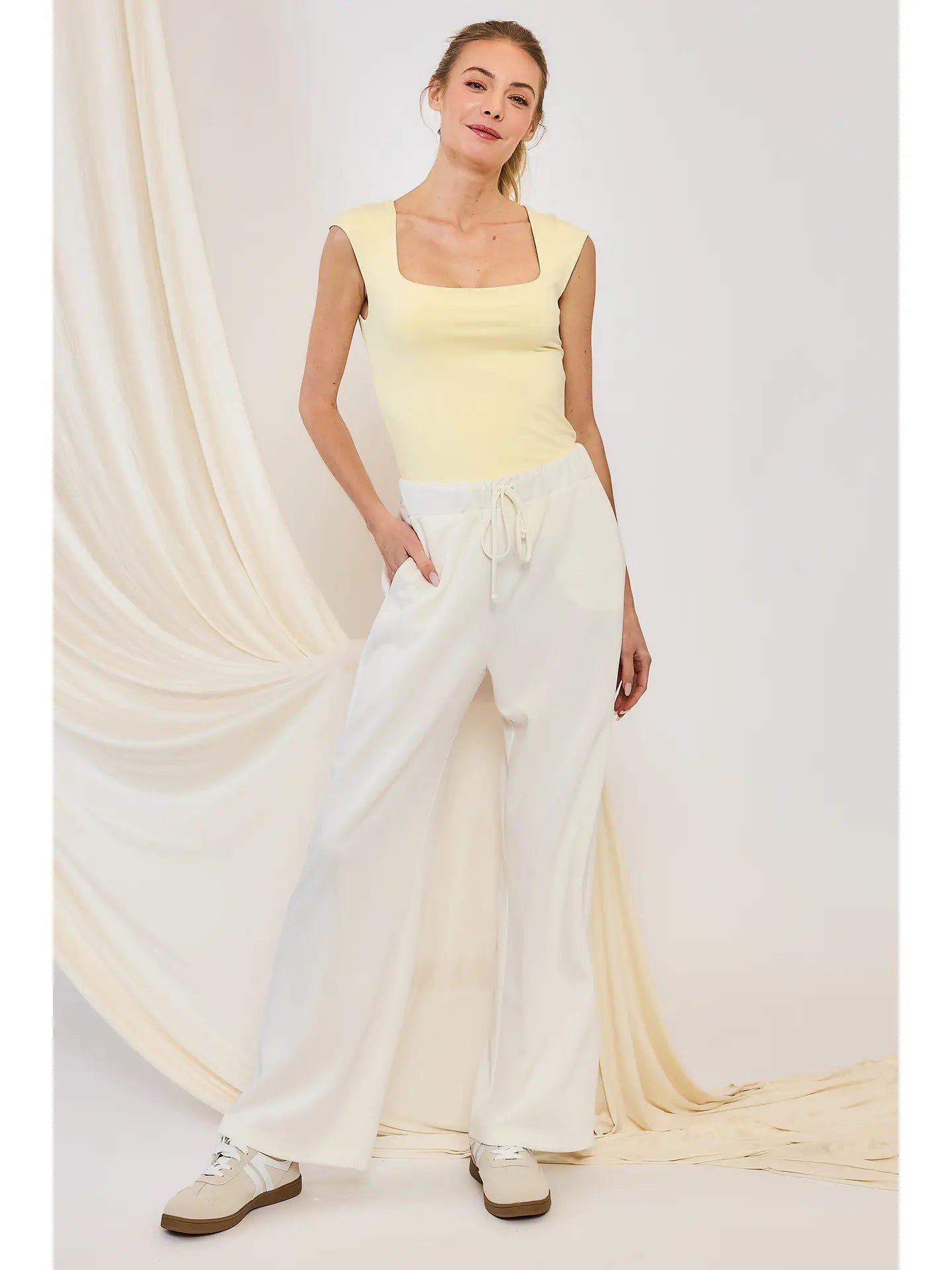 Butter Knit Double Layer Square Neck Wide Shoulder Top