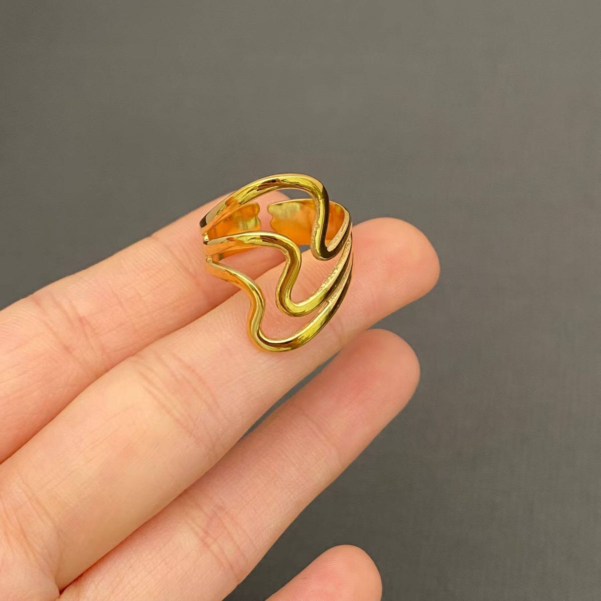 Multi Style 18K Gold Plated S.Steel Geometric Ring - FGS
