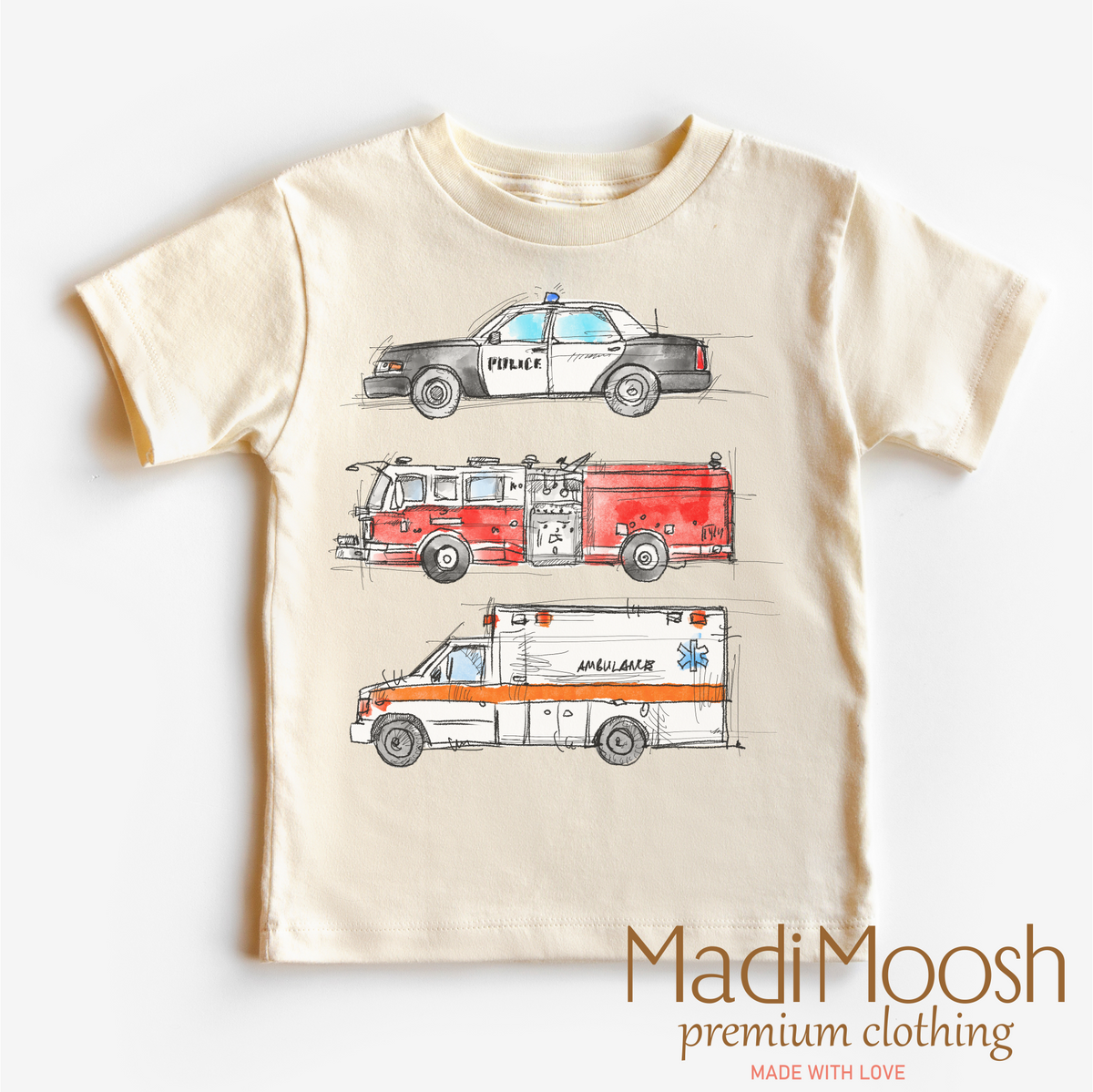 Emergency Vehicle Shirt - Firefighter Tee Madi Moosh