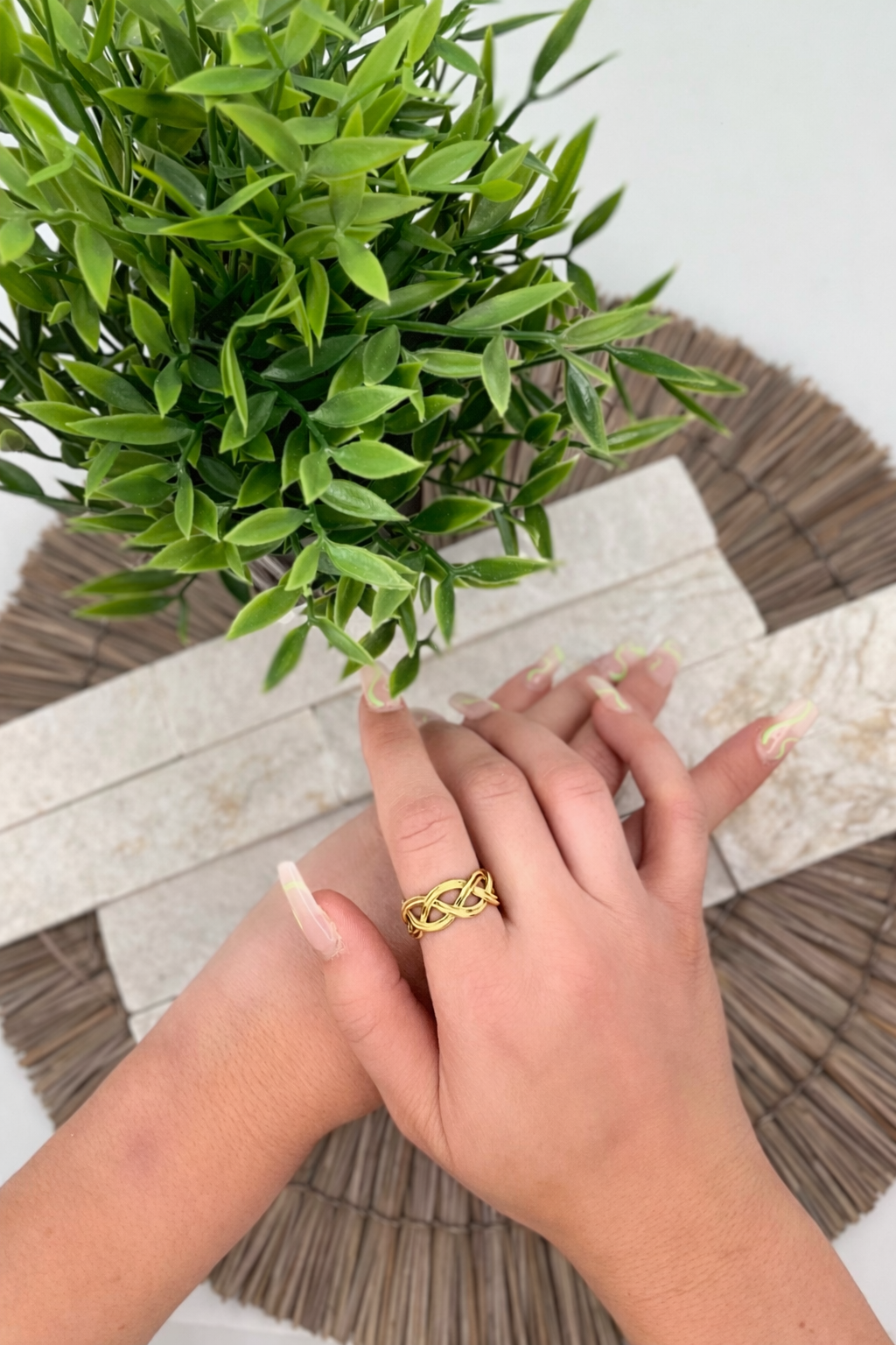 Gold Plated Adjustable Ring - Loose Braided Wires
