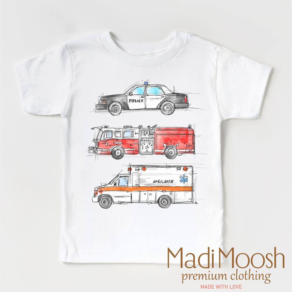 Emergency Vehicle Shirt - Firefighter Tee Madi Moosh