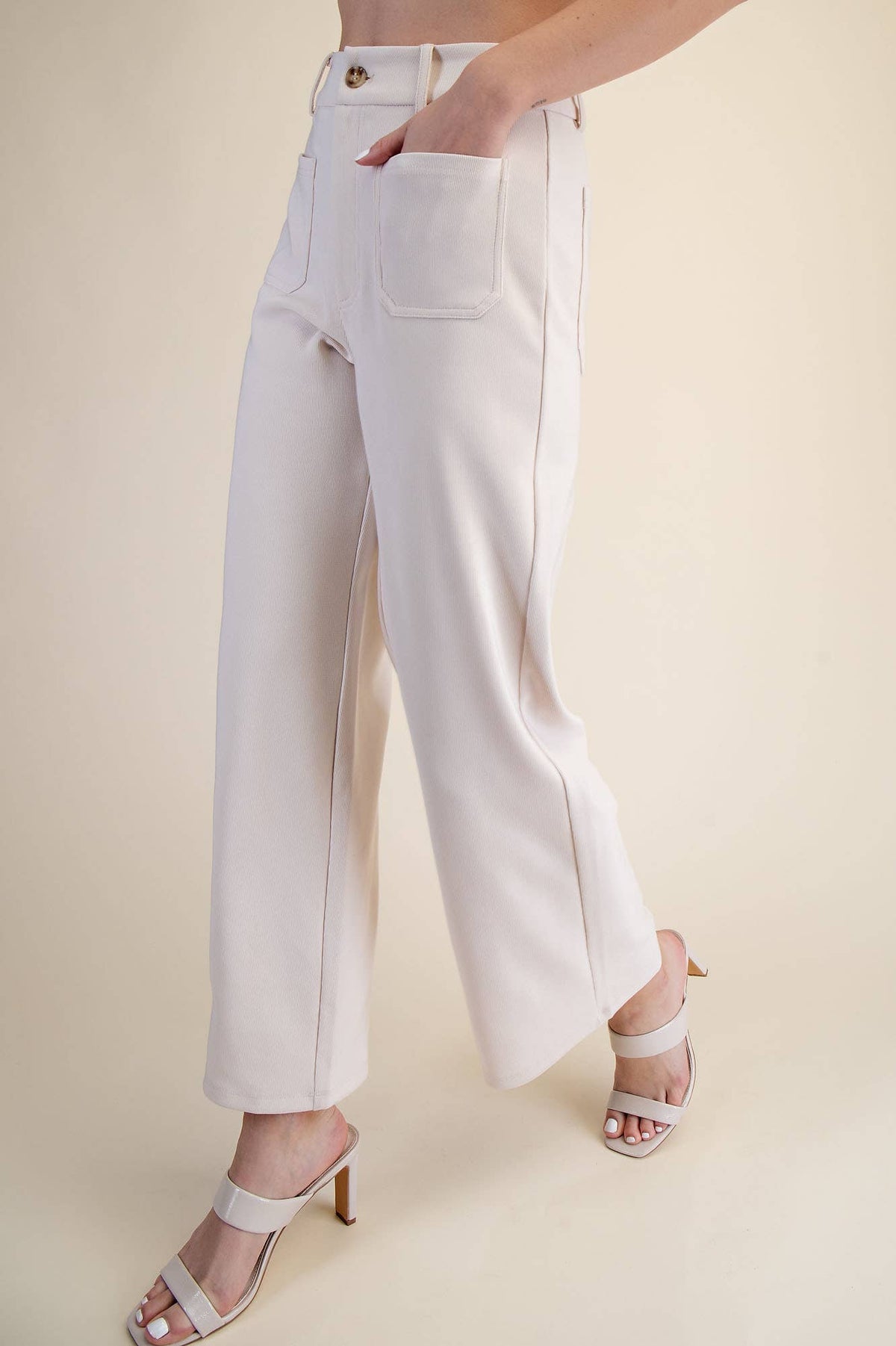 High Rise Front Pocket Stretchy Wide Pants