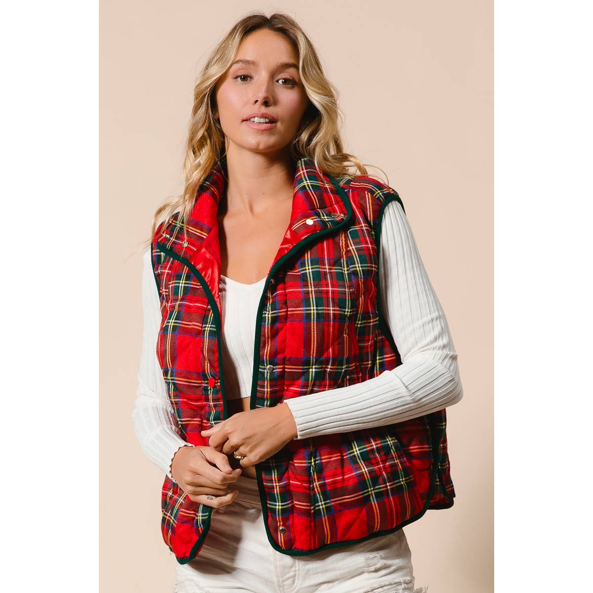 VINTAGE CHRISTMAS PLAID QUILTING VEST