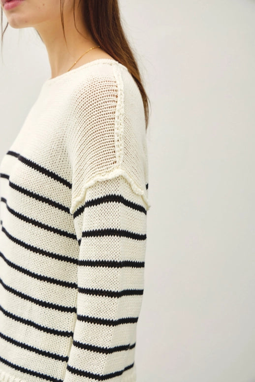 Loose Knit Drop Shoulder Striped Sweater
