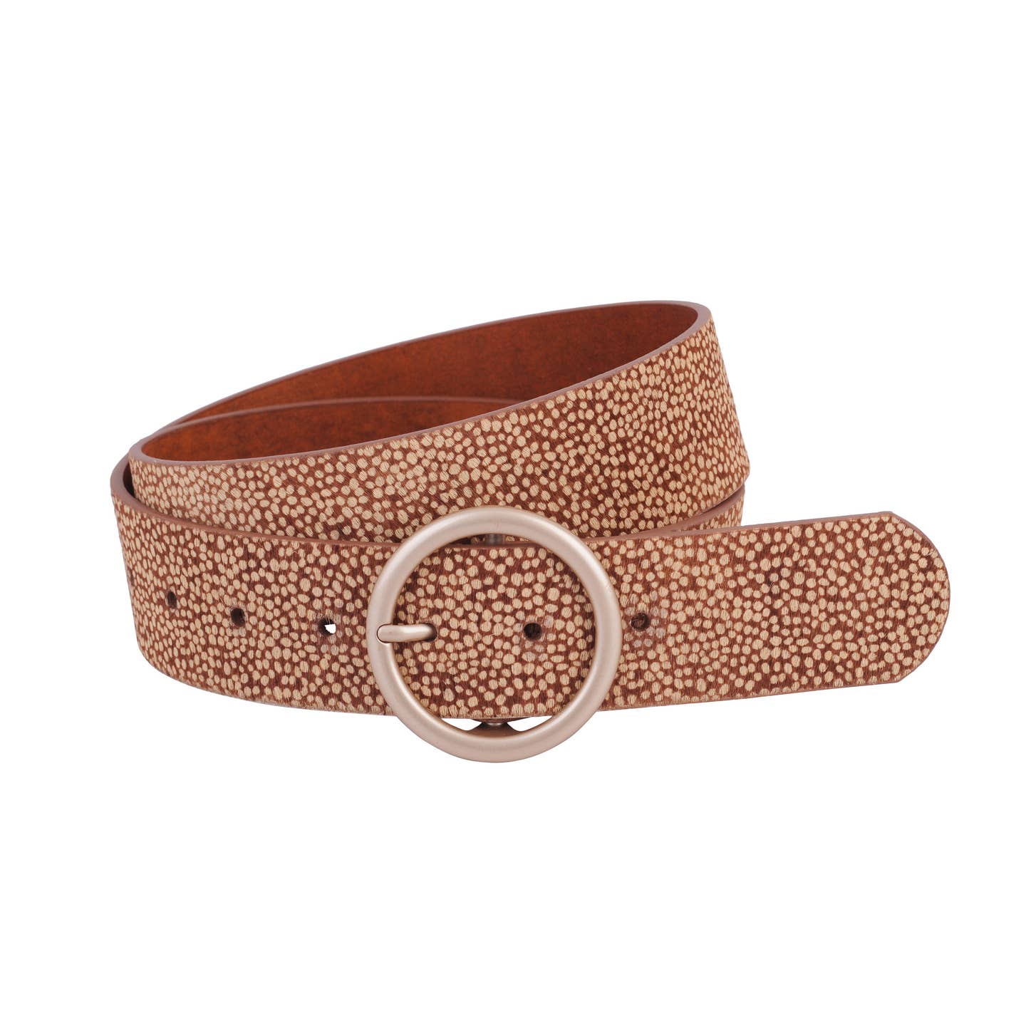 Spotted Calf Hair Belt with Rose Gold Circle Buckle Most Wanted USA